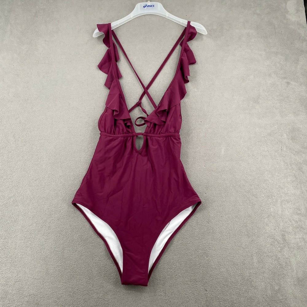 Cupshe Womens Burgundy Ruffle V-Neck One Piece Swimsuit Size Medium OSC-912C